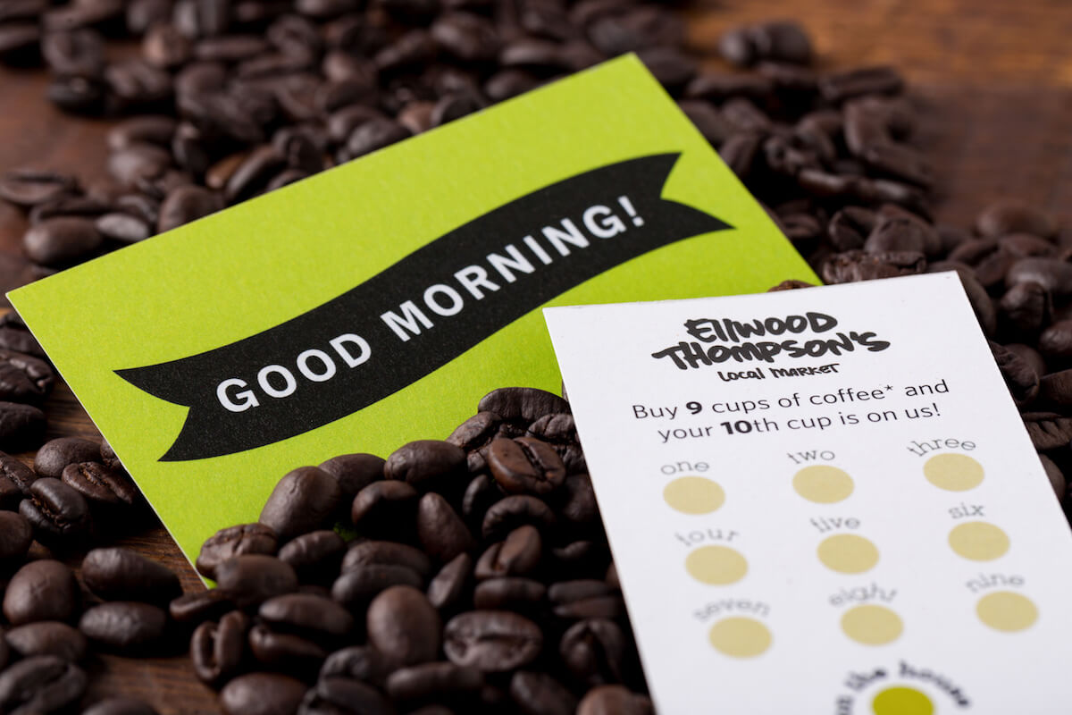 Customer loyalty cards as part of Ellwood Thompson's marketing materials