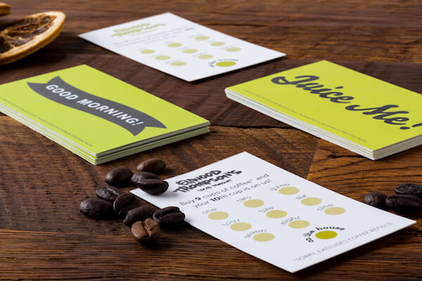 coffee cards and juice cards printed for Ellwood Thompson's