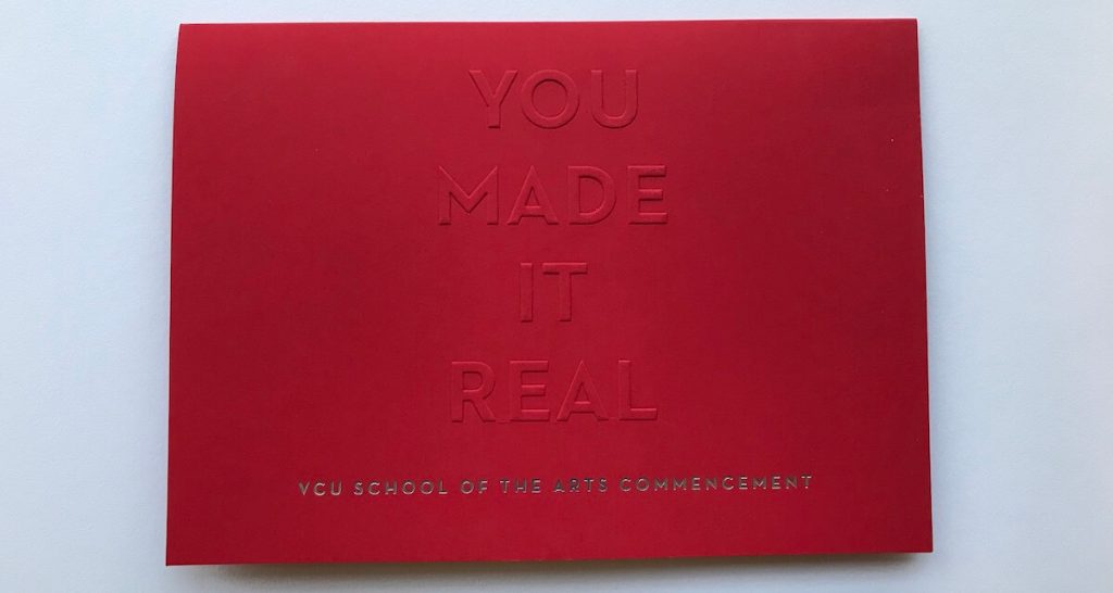 emboss and foil stamping on a card printed for VCU